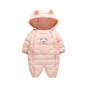 OLEKID 2023 Autumn Winter Baby Girls Romper Hooded Thick Cartoon Ear Cotton Baby